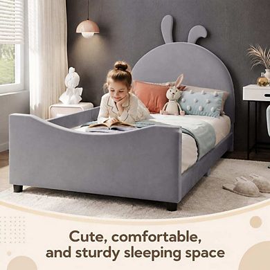 GOODSILO Twin Size Upholstered Daybed with Rabbit Ear Headboard