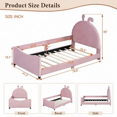 GOODSILO Twin Size Upholstered Daybed with Rabbit Ear Headboard