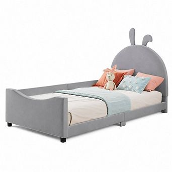 GOODSILO Twin Size Upholstered Daybed with Rabbit Ear Headboard