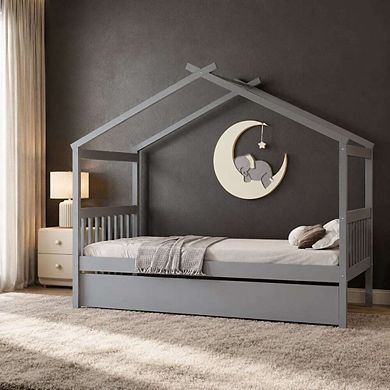 GOODSILO Twin Size Wooden House Bed with Trundle