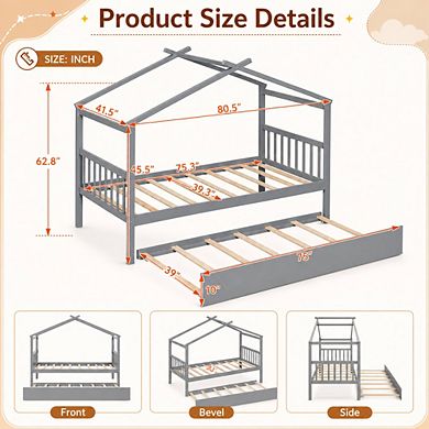 GOODSILO Twin Size Wooden House Bed with Trundle