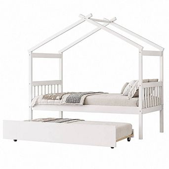 GOODSILO Twin Size Wooden House Bed with Trundle