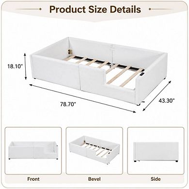 GOODSILO Twin Size Upholstered Platform Bed with Guardrail and Charging Station