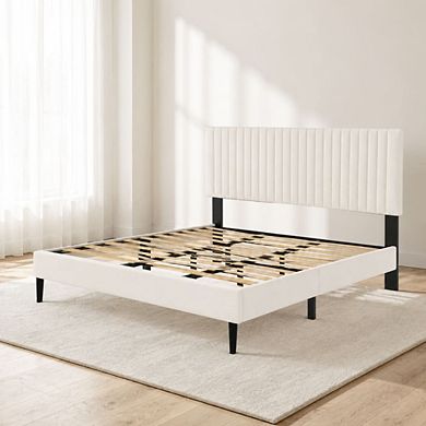 GOODSILO Velvet Upholstered Platform Bed Frame with Height-Adjustable Headboard