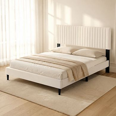 GOODSILO Velvet Upholstered Platform Bed Frame with Height-Adjustable Headboard