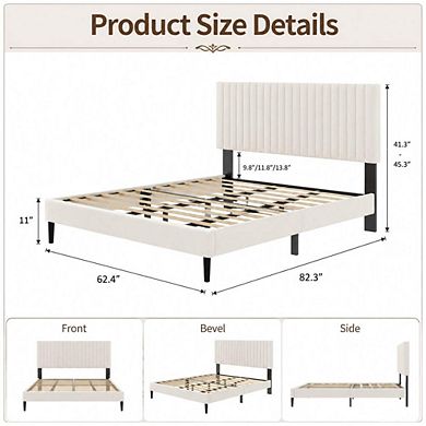 GOODSILO Velvet Upholstered Platform Bed Frame with Height-Adjustable Headboard