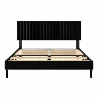GOODSILO Velvet Upholstered Platform Bed Frame with Height-Adjustable Headboard