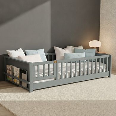 GOODSILO Twin Size Floor Bed with Built-in Book Rack and Door