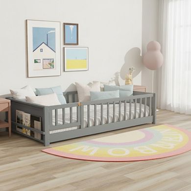 GOODSILO Twin Size Floor Bed with Built-in Book Rack and Door