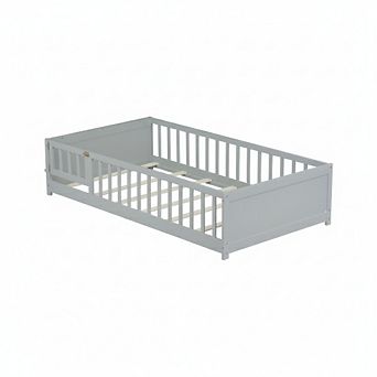 GOODSILO Twin Size Floor Bed with Built-in Book Rack and Door