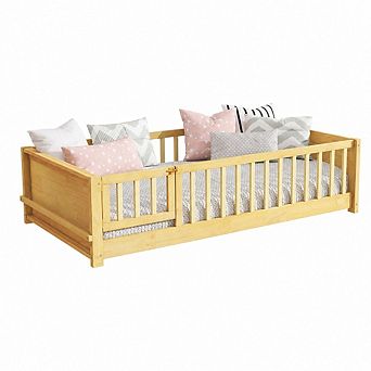 GOODSILO Twin Size Floor Bed with Built-in Book Rack and Door