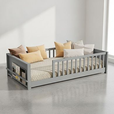 GOODSILO Twin Size Floor Platform Bed with Built-in Book Rack