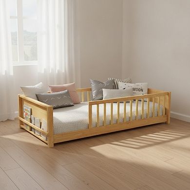 GOODSILO Twin Size Floor Platform Bed with Built-in Book Rack