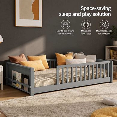 GOODSILO Twin Size Floor Platform Bed with Built-in Book Rack