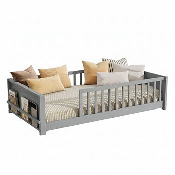 GOODSILO Twin Size Floor Platform Bed with Built-in Book Rack