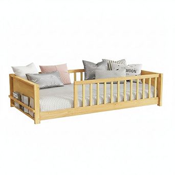 GOODSILO Twin Size Floor Platform Bed with Built-in Book Rack