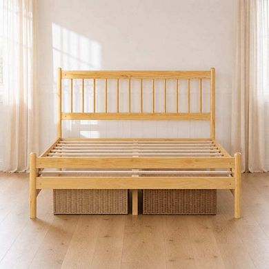 GOODSILO Queen Size Platform Bed with Headboard Footboard Sturdy Pine Frame