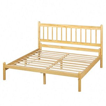 GOODSILO Queen Size Platform Bed with Headboard Footboard Sturdy Pine Frame