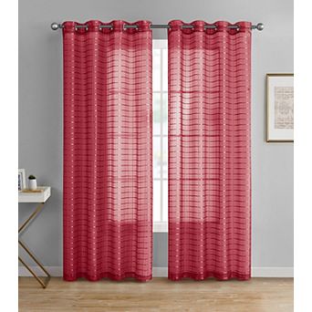 Kate Aurora 2 pc Red Plaid Grommet Top Sheer Window Curtain Panels