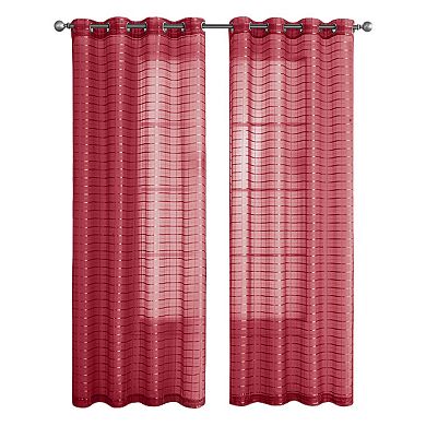 Kate Aurora 2 Piece Red Plaid Grommet Top Sheer Window Curtain Panels