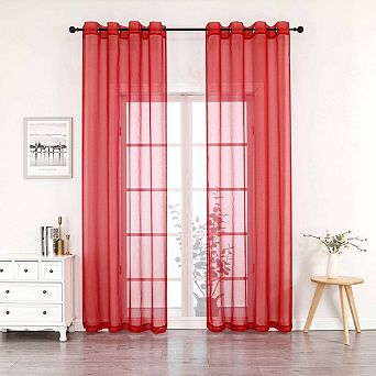 Kate Aurora 2 pc Extra Long Grommet Top Sheer Voile Window Curtain Pair