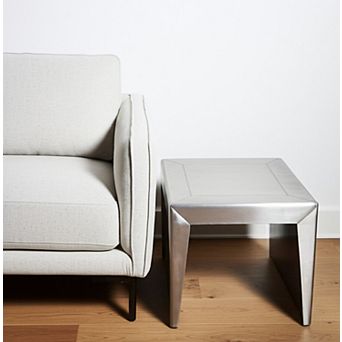 HomeRoots 24" Silver Aluminum and Solid Wood Square Sled End Table