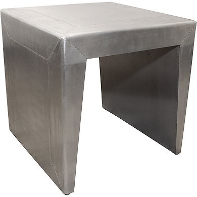 HomeRoots 24" Silver Aluminum and Solid Wood Square Sled End Table