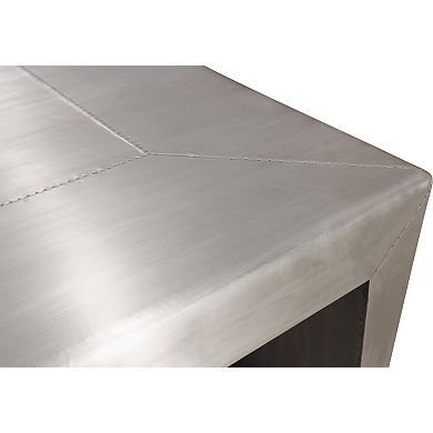 HomeRoots 24" Silver Aluminum and Solid Wood Square Sled End Table