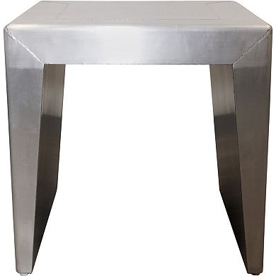 HomeRoots 24" Silver Aluminum and Solid Wood Square Sled End Table