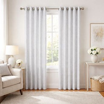 Kate Aurora 2 pc Sadie White Metallic Sparkle Grommet Top Room Darkening Curtain Panels
