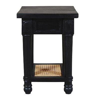 HomeRoots 20" Black And Natural Solid Wood And Cane Square End Table With Shelf