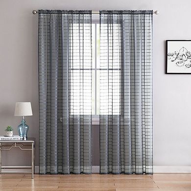 Kate Aurora 2 Piece Rod Pocket Plaid Sheer Voile Window Curtain Panels