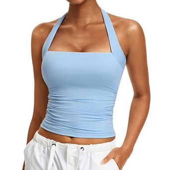 Avidlove Women Square Neck Halter Ruched Waist Double Layer Slim Fit Summer Tank Top