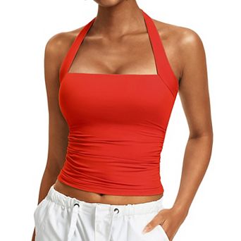 Avidlove Women Square Neck Halter Ruched Waist Double Layer Slim Fit Summer Tank Top