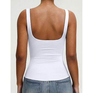 Avidlove Square Neck Wide Strap Open Back Double Lined Slim Fit Tank Top