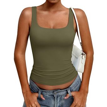 Avidlove Square Neck Wide Strap Open Back Double Lined Slim Fit Tank Top