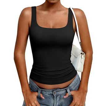 Avidlove Square Neck Wide Strap Open Back Double Lined Slim Fit Tank Top
