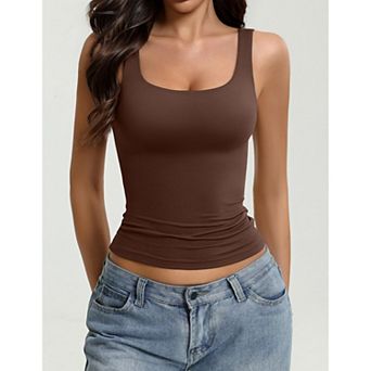 Avidlove Square Neck Wide Strap Open Back Double Lined Slim Fit Tank Top