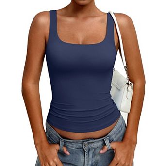 Avidlove Square Neck Wide Strap Open Back Double Lined Slim Fit Tank Top