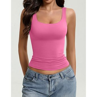 Avidlove Square Neck Wide Strap Open Back Double Lined Slim Fit Tank Top
