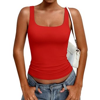 Avidlove Square Neck Wide Strap Open Back Double Lined Slim Fit Tank Top
