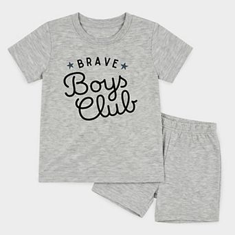 Brave Boys Club Cursive - Toddler Crew Shorts Set