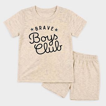 Brave Boys Club Cursive - Toddler Crew Shorts Set