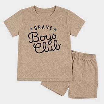 Brave Boys Club Cursive - Toddler Crew Shorts Set