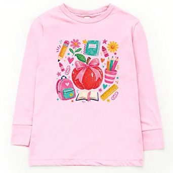 Back to School Apple and Supplies - Youth Long Sleeve Graphic T-Shirt