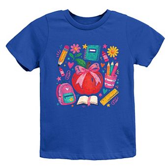 Back to School Apple and Supplies - Youth Short Sleeve Graphic T-Shirt