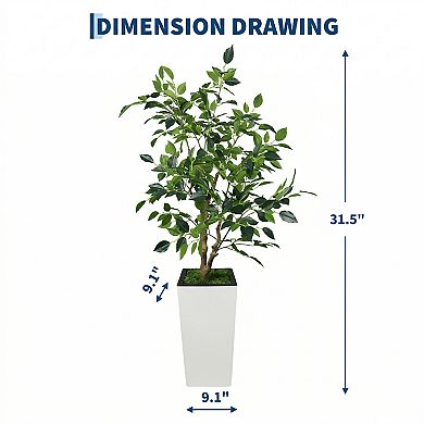 Lifelike Artificial Ficus Tree Modern Faux Greenery with Realistic Silk Leaves, UV Resistant