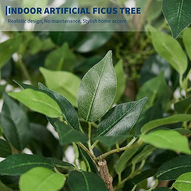 Lifelike Artificial Ficus Tree Modern Faux Greenery with Realistic Silk Leaves, UV Resistant