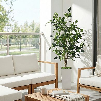 Lifelike Artificial Ficus Tree Modern Faux Greenery with Realistic Silk Leaves, UV Resistant
