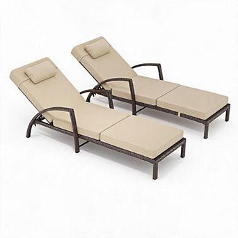 Outdoor Chaise Lounge Chairs Set of 2, Adjustable 5-Position Rattan Patio Pool Lounge Chair